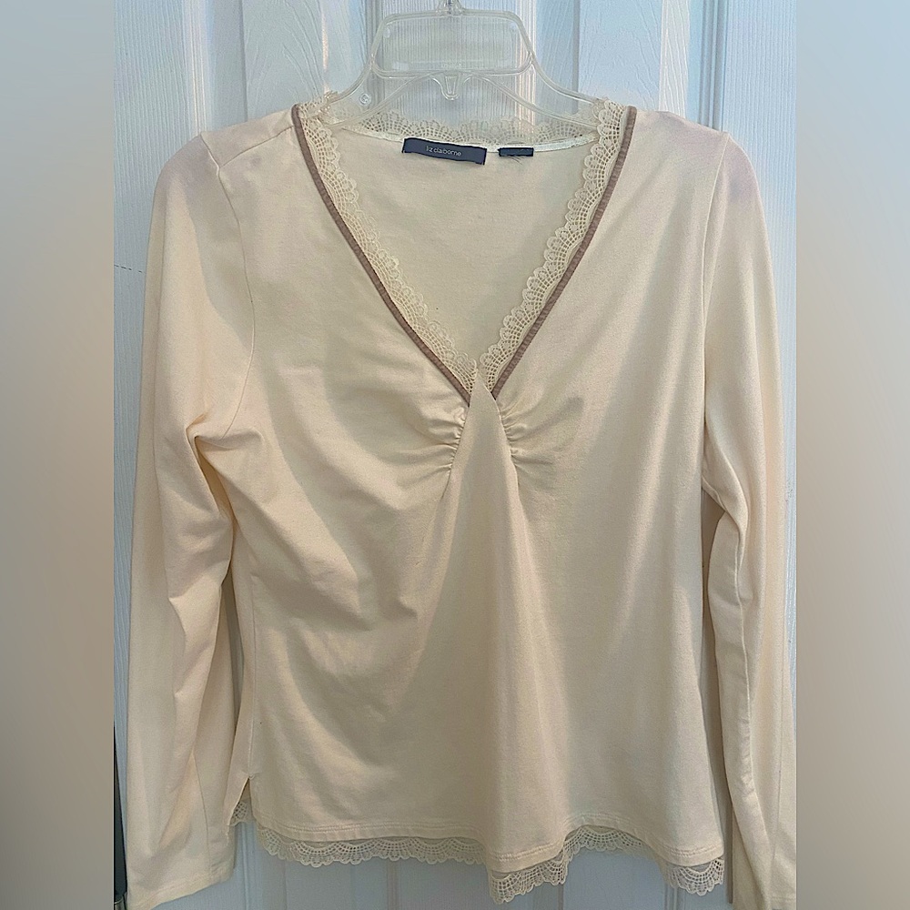 Liz Claiborne white long sleeve top with lace